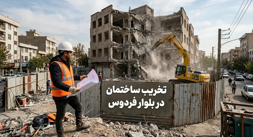 تخریب ساختمان در بلوار فردوس تخریب ساختمان در بلوار فردوس